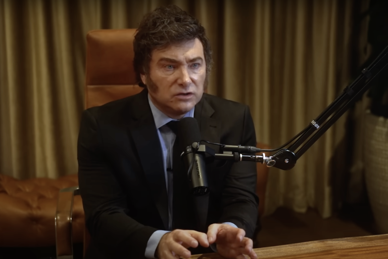 Javier Milei speaking on the Lex Fridman podcast.